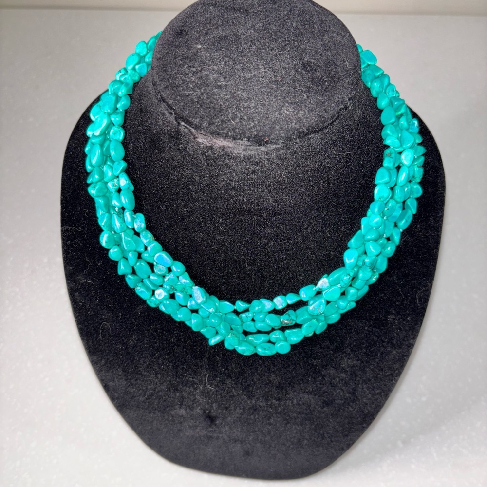 5 Strand Genuine Turquoise Nugget Necklace 126g Sterling Silver 925 18” Heavy